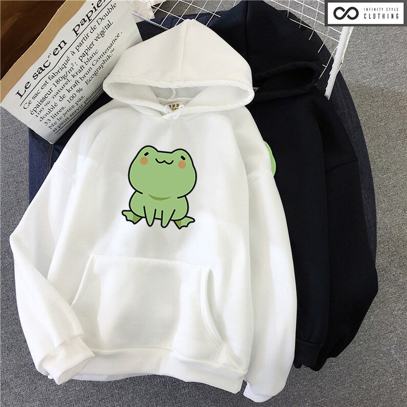 Frog Print Hoodie Anime Print Hoodie Harajuku Pullover Cute Etsy