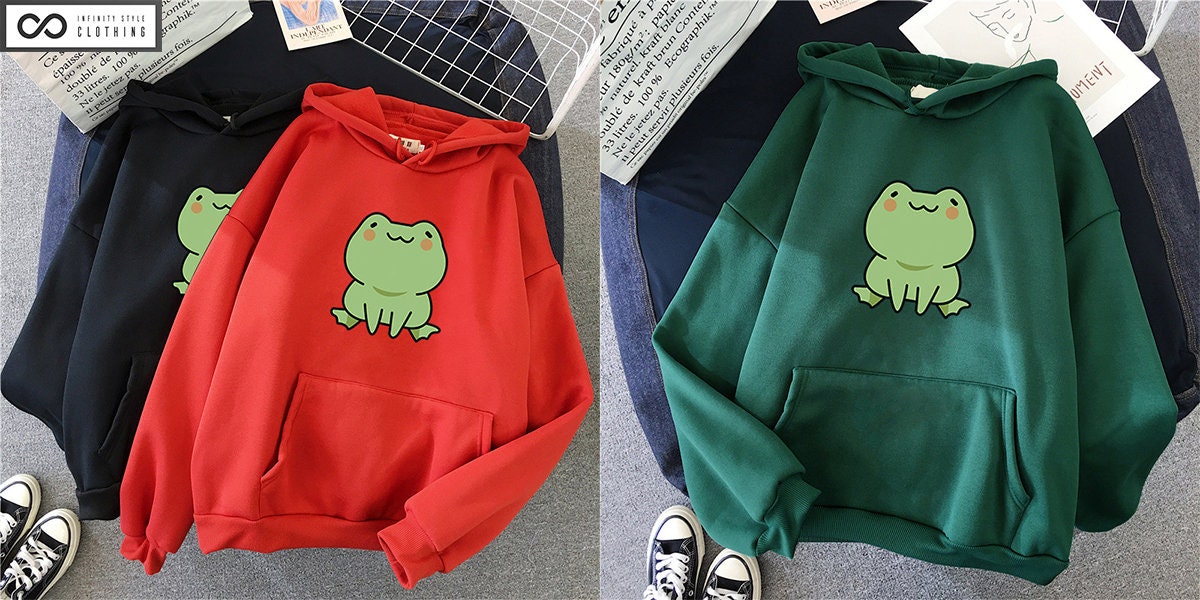 Frog Print Hoodie Anime Print Hoodie Harajuku Pullover Etsy
