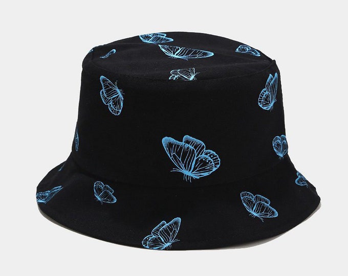 Butterfly Bucket Hat Butterfly Print Bucket Hat Black Panama Etsy