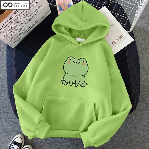 Frog Print Hoodie Anime Print Hoodie Harajuku Pullover Cute Etsy