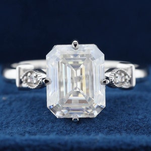 4 CT Emerald Cut Engagement Ring,  4 CT Moissanite Emerald Cut, Art deco diamond ring, 1.40 mm band cathedral ring