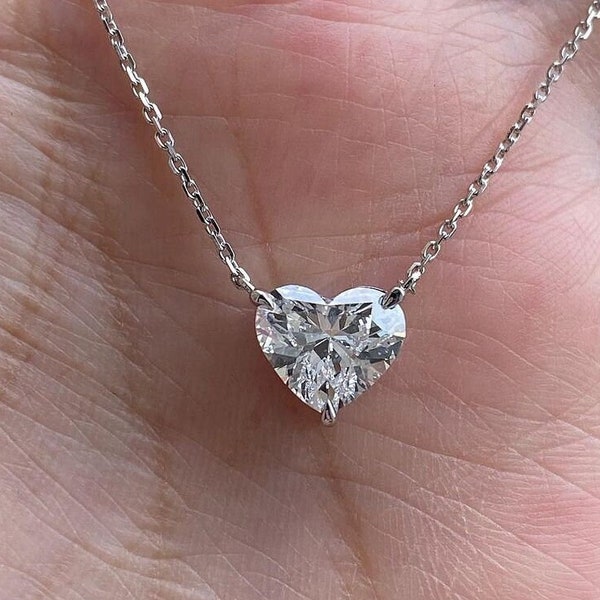 2ct Heart Cut Shape Necklace 8MM Heart Cut Diamond Necklace Women's Solitaire Necklace Anniversary Gift for Love Daily Wear Necklace For Her