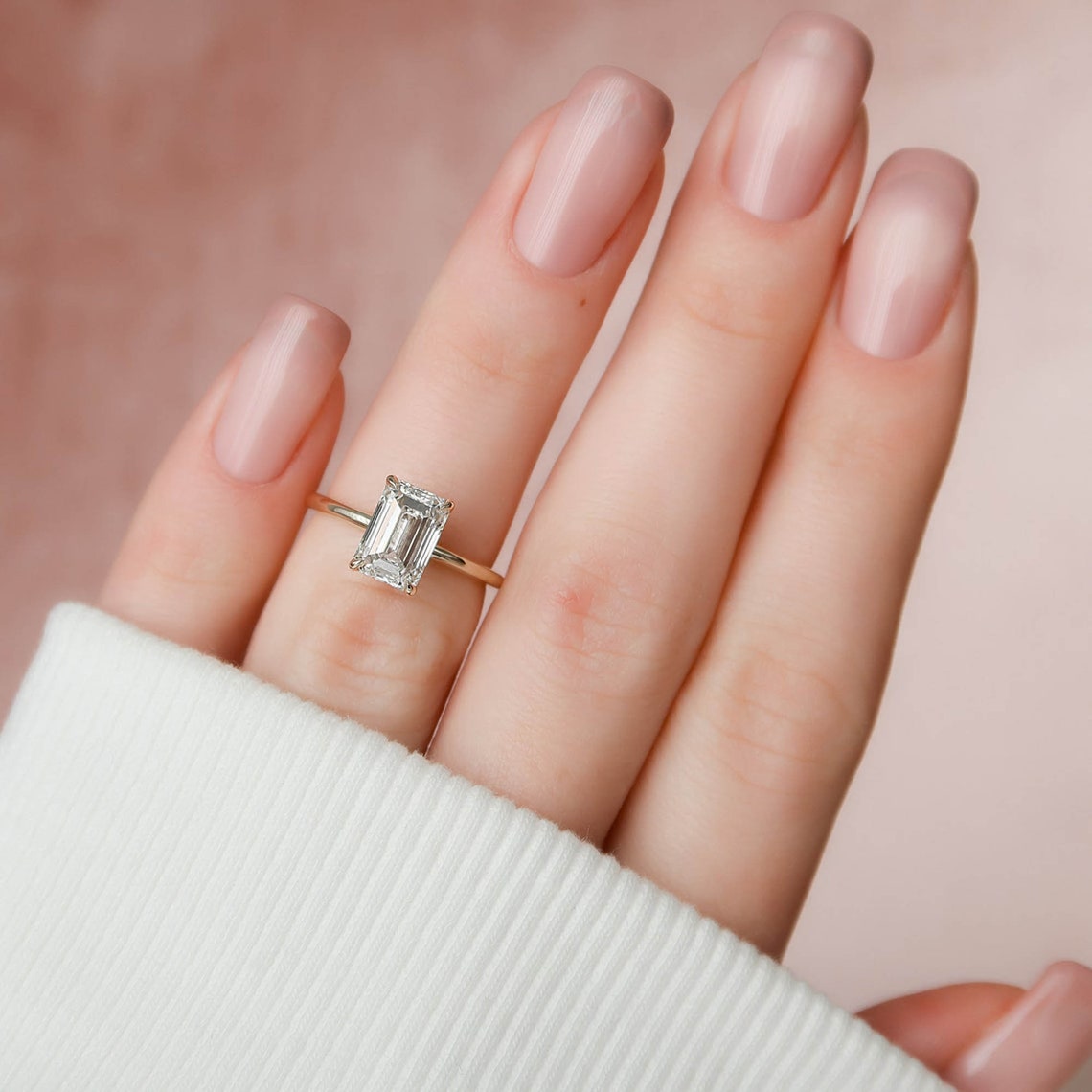 2 CT Emerald Cut Hidden Halo Engagement Ring Solitaire Hidden Etsy