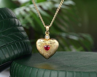 Natural Ruby Heart Pendant Women Vintage Anniversary Pendant For Her Heart Shape 14k Gold With Ruby Gemstone Pendant,