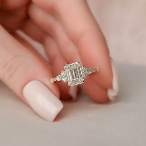 2 CT Emerald Cut Dainty Engagement Ring,  Emerald Cut Moissanite Ring ,14KT Yellow Gold Muse Moissanite Rings