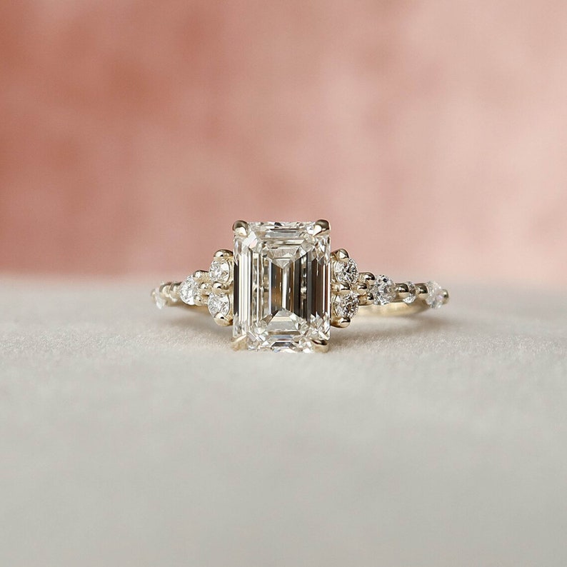 2 CT Emerald Cut Dainty Engagement Ring Emerald Cut | Etsy