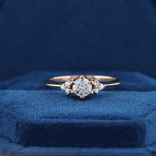 Cluster Ring in 14k Gold | Moissanite Diamond Cluster Ring | Unique Diamond Stackable Ring | Diamond Wedding Band