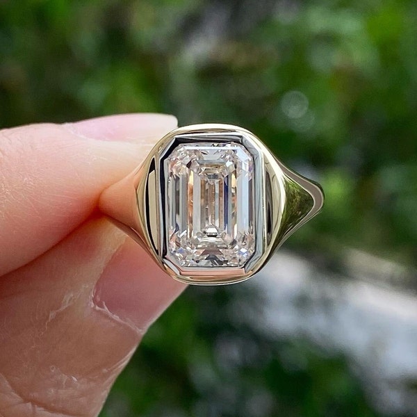 11*7mm Emerald Cut Moissanite Ring Solid 14K Gold Wedding Ring for Women Colorless Moissanite Engagement Ring 2 Tone Solitaire Ring for Her