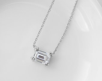 Moissanite Necklace | Emerald Cut Pendant | Moissanite Pendant | Anniversary Gift | Bridesmaid Gift | Diamond Pendant