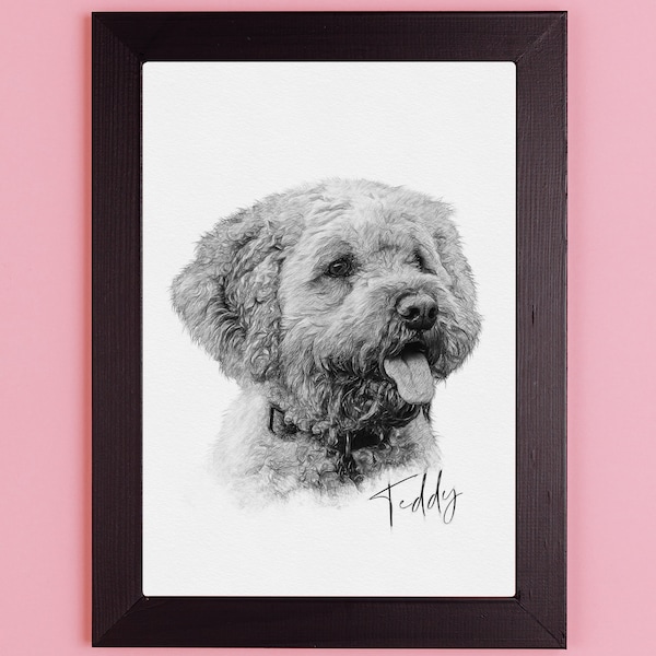 Sketch Style Pet Portrait, Black & White Pencil Style Drawing, Personalised Dog Sketch, Pet Memorial, Printed Dog Wall Art, SkuSCR-PBSIG