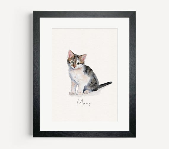 Custom Cat Portrait, Watercolour Pet Illustration, Cat Drawing, Cat Portrait from Photo, Cat Memorial, Framed Cat Print, Cat Christmas Gift
