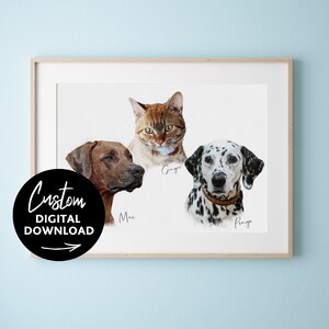 Digital Pencil Custom 3 Pet Portrait, Colour Pencil Style Sketch Art, Download Personalised Pets Sketch, Pet Memorial Gift, SkuSCR-PCSIG3