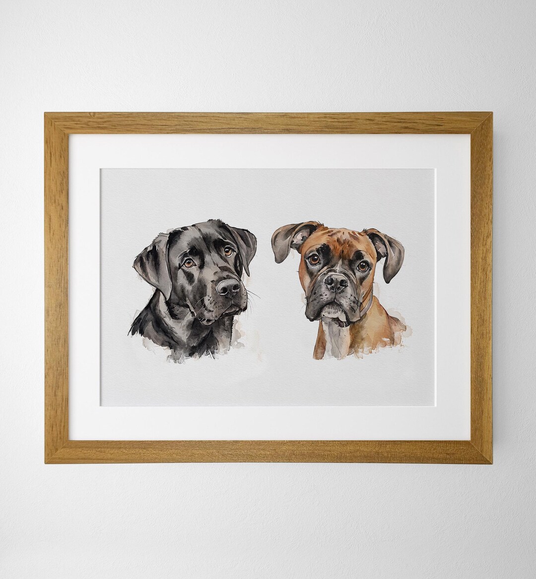 Two Dogs Portrait Two Pet Portrait, Watercolour Dog Portrait, Personalised Dog ...