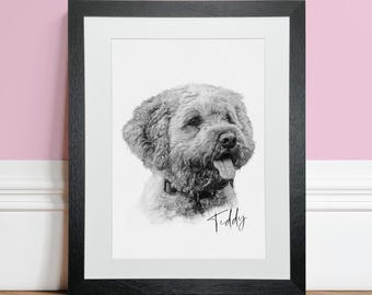 Sketch Style Pet Portrait, Black & White Pencil Style Drawing, Personalised Dog Sketch, Pet Memorial, Sketched Dog Portrait, Custom Pet Art