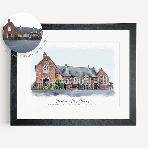 Impresión escolar personalizada, pintura escolar personalizada, regalo de despedida para el director, impresión escolar estilo acuarela, regalo para egresados, regalo de graduación