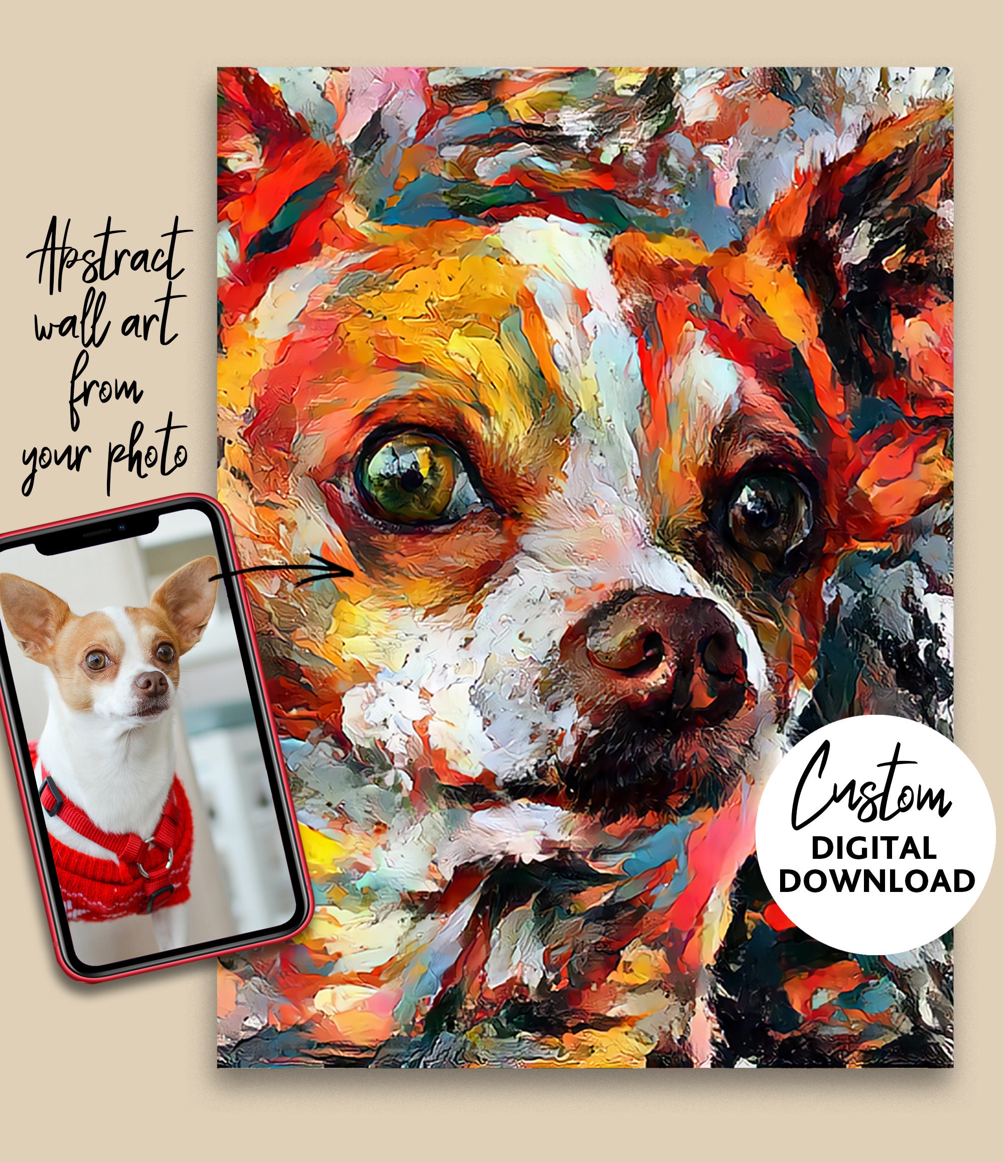 【年中無休】 Colourful Custom Pet Portrait, Abstract Pet Illustration 絵画