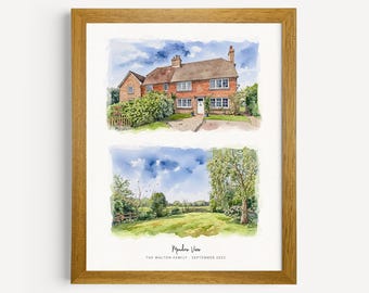 Custom Double House Portrait, Home Illustration from Photo, Watercolour House Portrait, New Home Gift, Watercolour Home Print, 2 Home Print