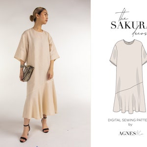 Oversized jurk digitale PDF naaipatroon | Sakura-jurk | Naai-video-tutorial beschikbaar!