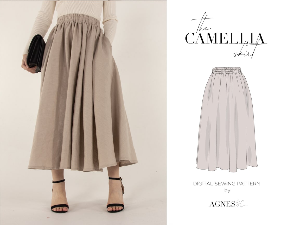 Gathered Skirt Digital PDF Sewing Pattern | Camellia Skirt