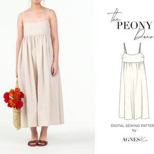 Womens Gathered Maxi Dress with Empire Waist Digital PDF Sewing Pattern | Peony Dress | Download Now!