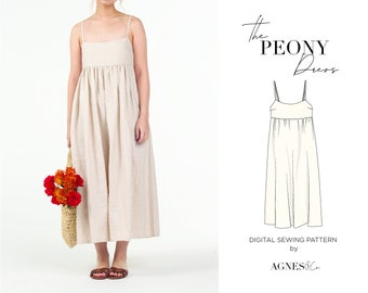 Womens Gathered Maxi Dress with Empire Waist Digital PDF Sewing Pattern | Peony Dress | Download Now!