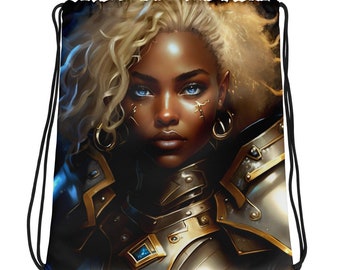 Golden Black African American Warrior Woman Gift Backpack Drawstring bag