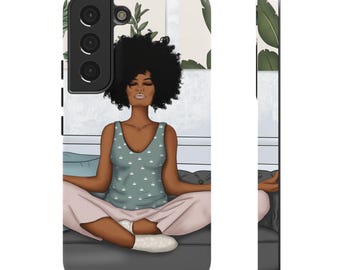 Samsung Galaxy S22 Samsung Galaxy S22 Plus Samsung Galaxy S22 Ultra Tough Cases African American Woman Black Woman Yoga Namaste Peace Joy
