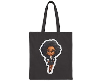 Chibi Style African American Business Woman (Boss Babe) in Black Suit with Skirt Cotton Canvas Tote Bag