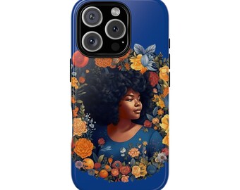 iPhone 16, iPhone 16 Pro, iPhone 16 Plus, iPhone 16 Pro Max Tough Cases African American Black Women in Flower Wreath Blue Green Orange