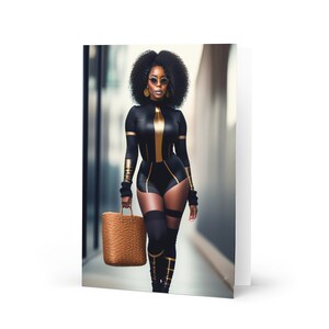 Strong African American (Black) Superhero Woman Greeting card - Blank Inside