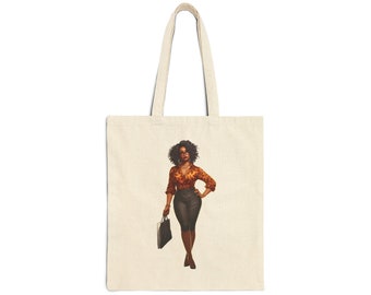 African American Black Business Woman in Orange with Laptop Bag Cotton Canvas Tote Bag