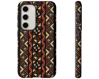 Samsung Galaxy S23 Samsung Galaxy S23 Plus Samsung Galaxy S23 Ultra Tough Cases Brown Black Yellow African Design Pattern
