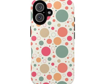 iPhone 16, iPhone 16 Pro, iPhone 16 Plus, iPhone 16 Pro Max Tough Cases Bubbles Coral Green Yellow Circles Round Colors