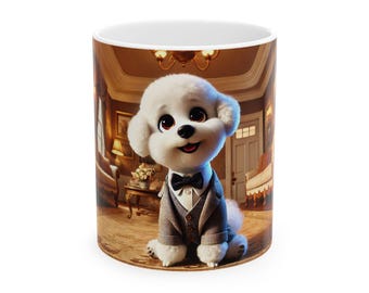 Bichon Frise Ceramic Mug, Dog Lover Gift, Pet Owner Cup, Classy Living Room Decor, Animal Coffee Tea Cup, Cute Puppy Gift