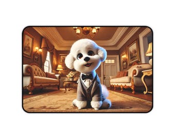 Desk Mat, Male Bichon Frise Gaming Mat, Cute Dog Desk Pad, Classy Living Room Decor, Dog Lover Gift, Office Accessories