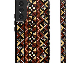 Samsung Galaxy S22 Samsung Galaxy S22 Plus Samsung Galaxy S22 Ultra Tough Cases Brown Black Yellow African Design Pattern