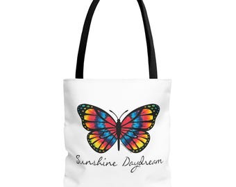 Sunshine Day Dream Tie Dye Tote Bag, Boho Butterfly Shoulder Bag, Eco-Friendly Beach Bag, Large Shopping Tote, Hippie Festival Handbag