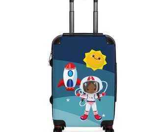 African American Girl Black Astronaut Vacation Bag Travel Rolling Luggage Woman Suitcase