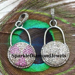 Padlock Diamond Pendant | Natural Diamond Pendant Ruby Jewelry | Diamond, Ruby Gemstone, 925 Silver, 16" Chain | Pave Diamond Lock Pendant