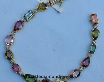 Natural Multi Tourmaline Bracelet, 925 Sterling Silver Bracelet, Women's Multi Color Bracelet, Sterling Silver Jewelry, Jewelry Gift for Her