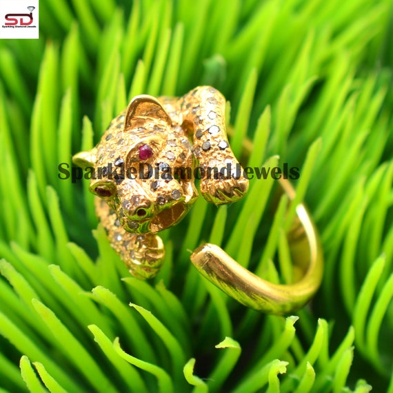 Tiger Ring Black Diamond 14k Gold Vermeil Natural Pave Diamond Tiger Ring Ruby Eyes Tiger Diamond Ring 925 Silver Handmade Jewelry Etsy Canada