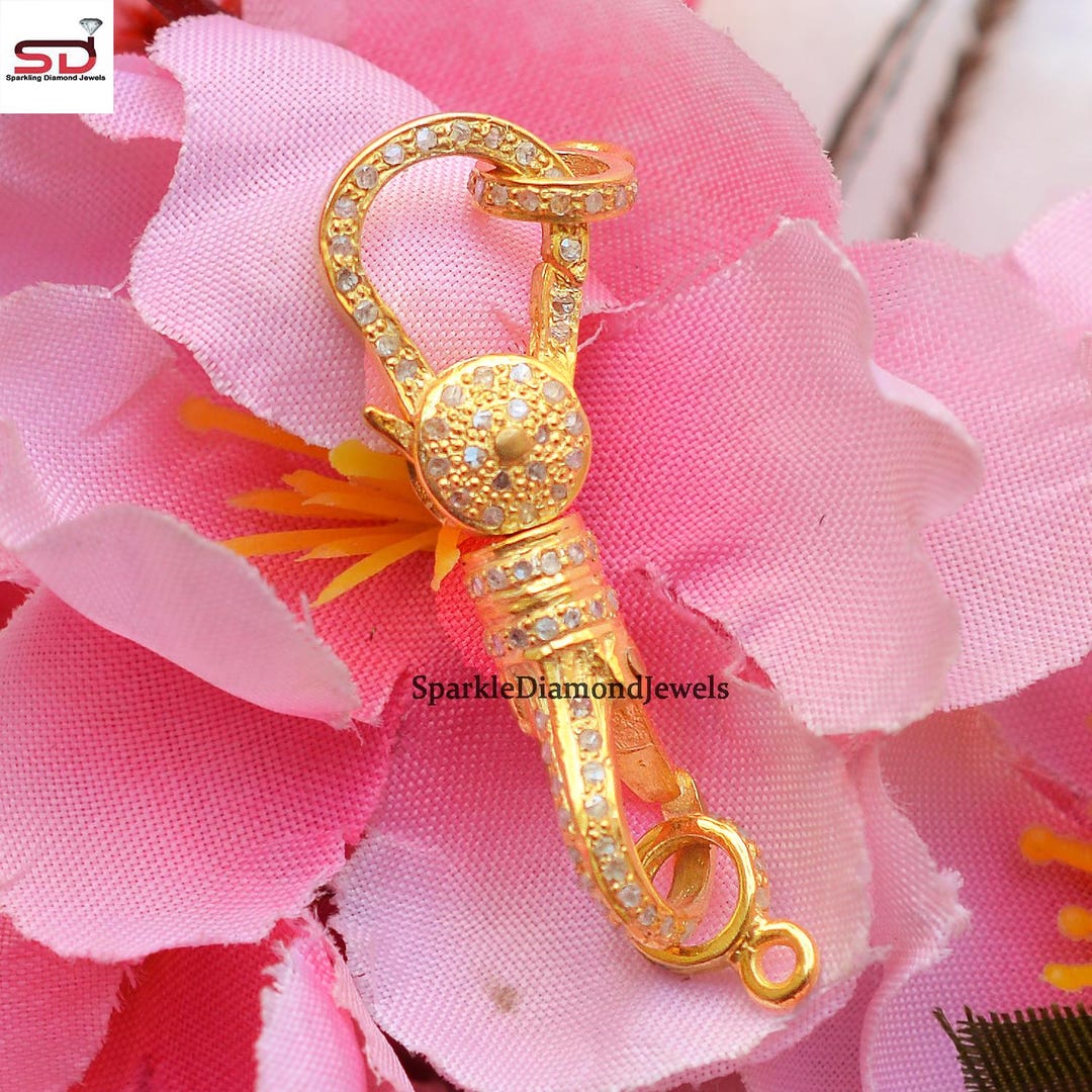 925 Stumped Pave Diamond Swivel Lock Finding Jewelry, Double Lock, 925 ...