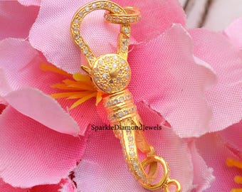 925 Stumped Pave Diamond Swivel Lock Finding Jewelry, Double Lock, 925 Silver Finding Diamond Clasp Lock 14k Gold Vermeil Handmade Clasps