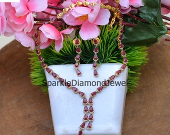 Pave Diamond Jewelry Set, Ruby Earrings Necklace Set, 925 Solid Silver, Wedding Jewelry Set, Gold Plated Jewelry, Ruby Dangle Earrings