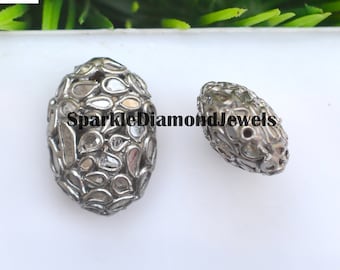 925 Sterling Silver Finding, Natural Slice Polki Beads, Diamond Finding Beads Jewelry,  Handmade Jewelry Making, Silver Finding Accessories