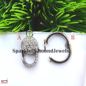 Buckle Clip Lock, Pave Diamond Round Lock, 925 Sterling Silver Clasp Lock, Diamond Connector Charm Holder Lock, Handmade Jewelry Accessories