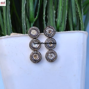 Polki Diamond Necklace & Earrings Set, Pave Diamond Jewelry, 925 Sterling Silver Earrings Jewelry Set, Women Jewelry Gifts, image 3