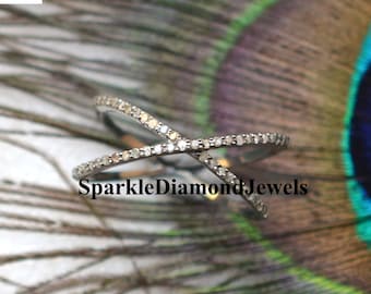 Crossover Ring Schmuck, Natürliche Pave Diamant Ring, Silber 925 Sterling Silber Ring, Criss-Cross Frauen Ring, Diamant Handgemachte Frauen Schmuck,
