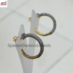 Sale!! 925 Sterling Silver Earrings, Pave Diamond Jewelry, Gold Plated Jewelry, Diamond Stud Earrings, Handmade Jewelry, Anniversary Gifts