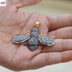 Pave Diamond Pendant, Honey Bee Pendant, Pave Diamond Jewelry, Charm Bumblebee Pendant Insect Jewelry, Gift For Friend, 925 Sterling Silver